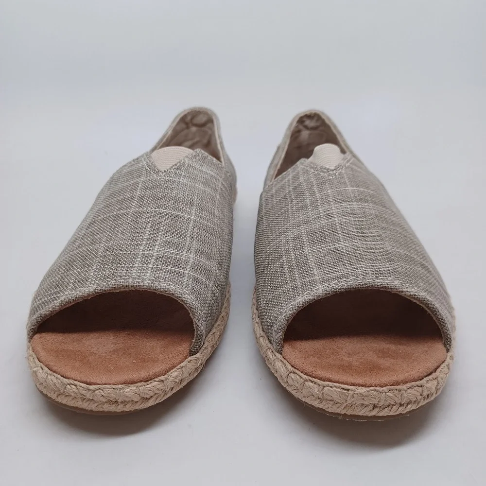 TOMS Womens Linen Grid Open Toe Alpargata Espadrille Slip On Shoes Size 7.5